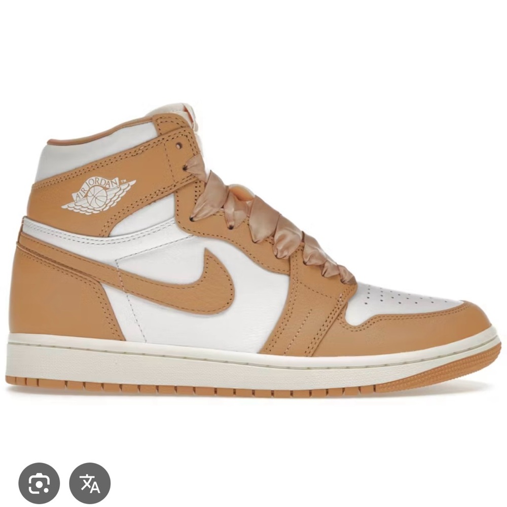 Tan and White High-Top Sneakers with satin ribbon laces BRAND NEW with box